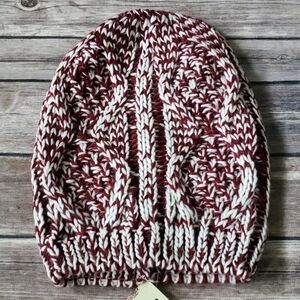 Life is Beautiful dark red and white knit hat NWT